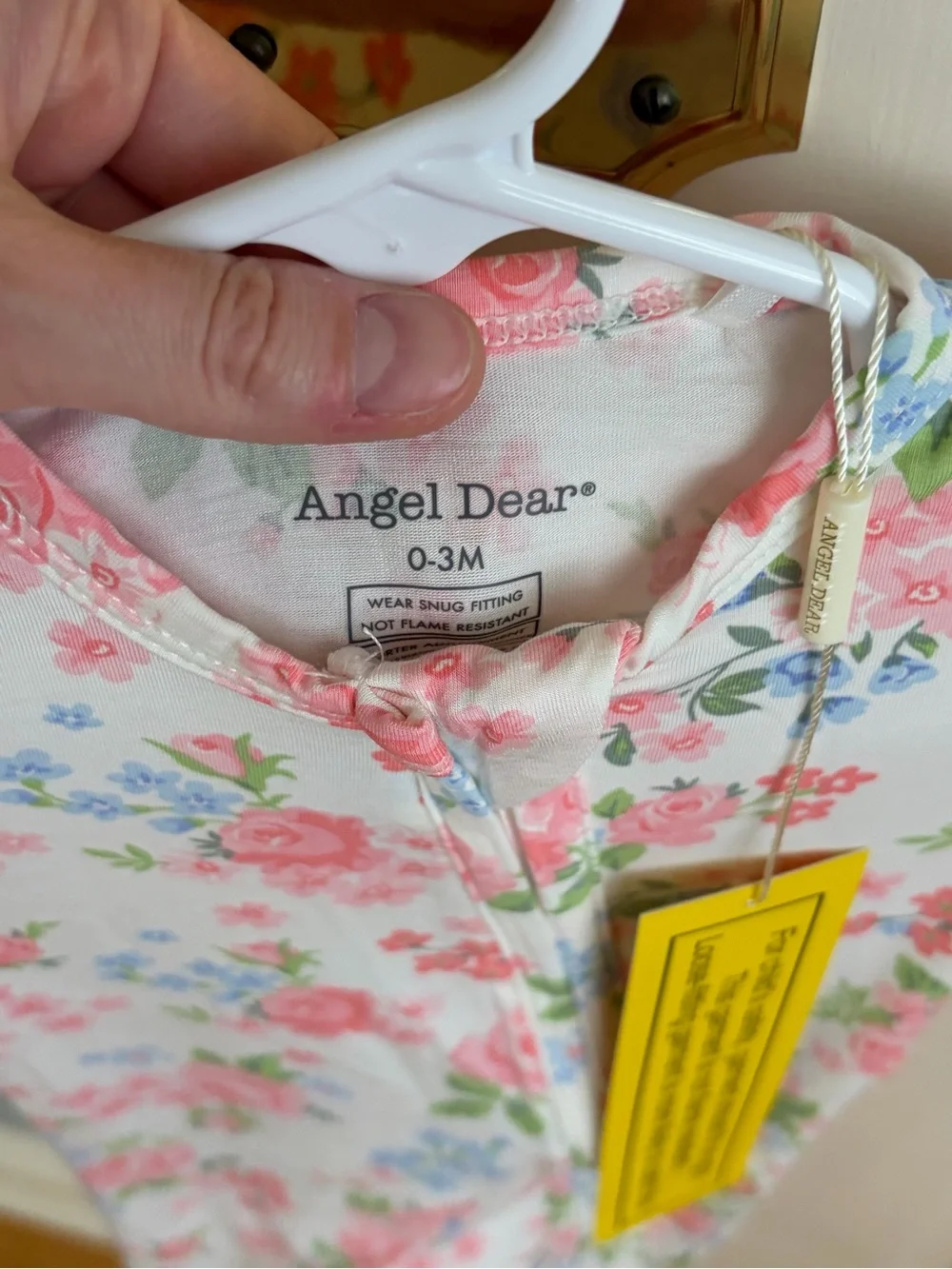 NWT Angel Dear Bamboo Pink & Blue Rose Floral Ruffle Back Footie Pajama
